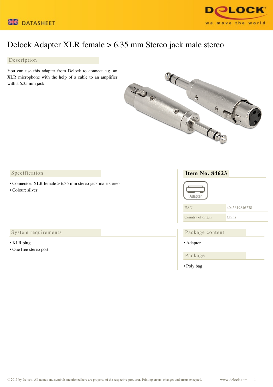 DeLOCK 84623 User Manual | 1 page