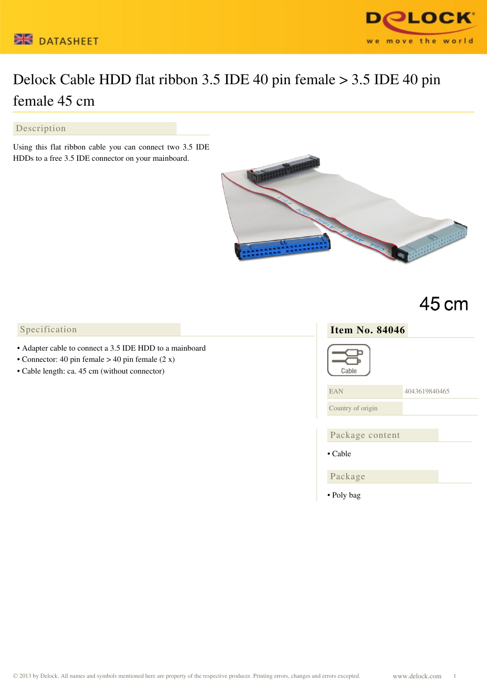 DeLOCK 84046 User Manual | 1 page