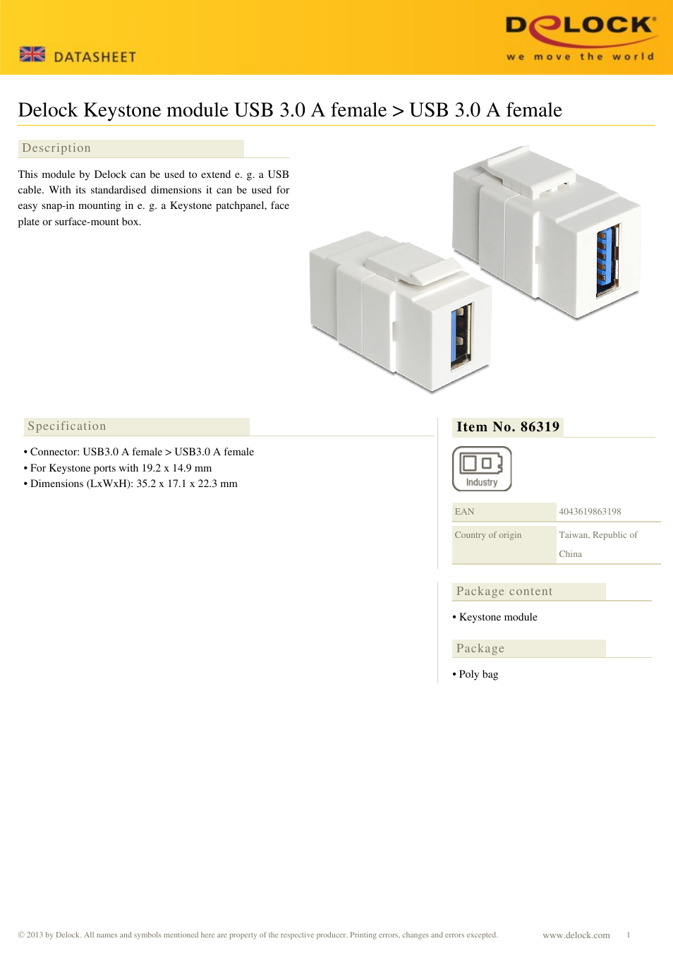 DeLOCK 86319 User Manual | 1 page