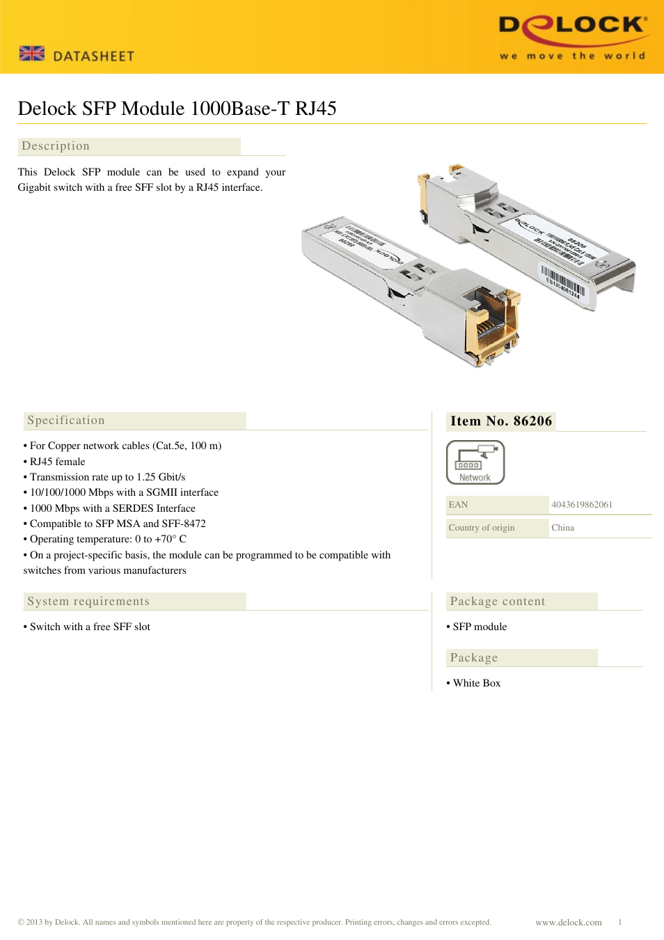 DeLOCK 86206 User Manual | 1 page