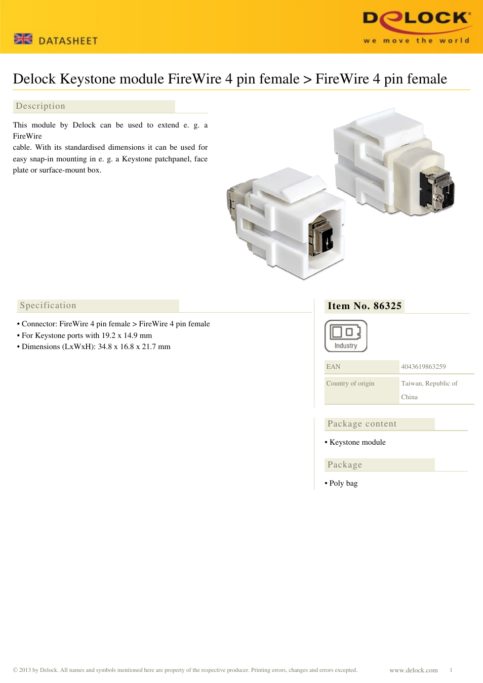 DeLOCK 86325 User Manual | 1 page