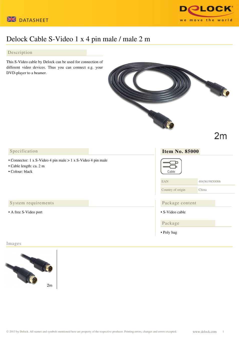 DeLOCK 85000 User Manual | 1 page