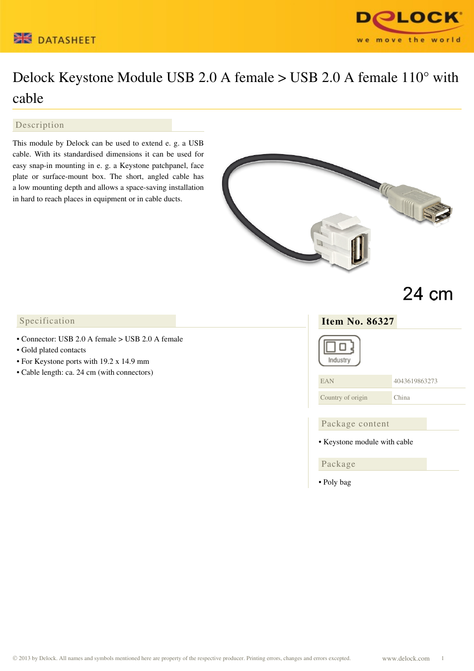 DeLOCK 86327 User Manual | 1 page