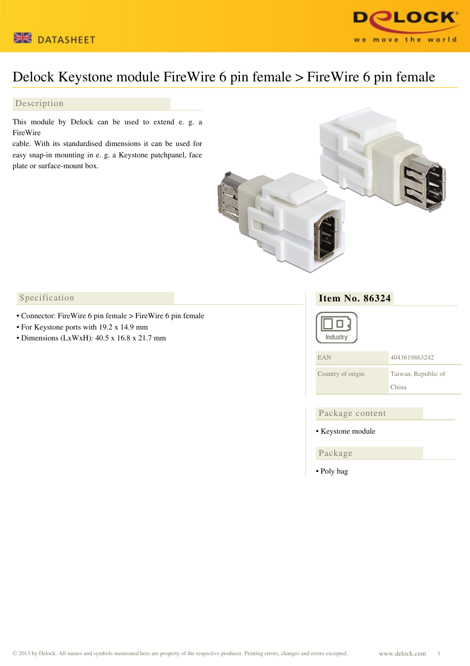 DeLOCK 86324 User Manual | 1 page