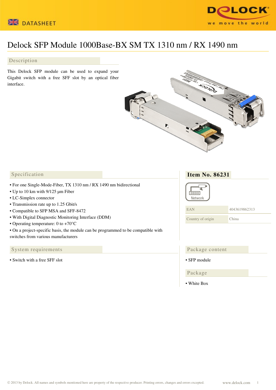 DeLOCK 86231 User Manual | 1 page