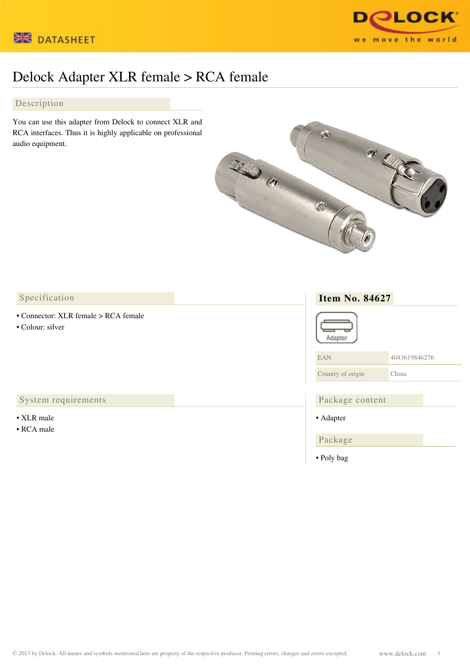 DeLOCK 84627 User Manual | 1 page