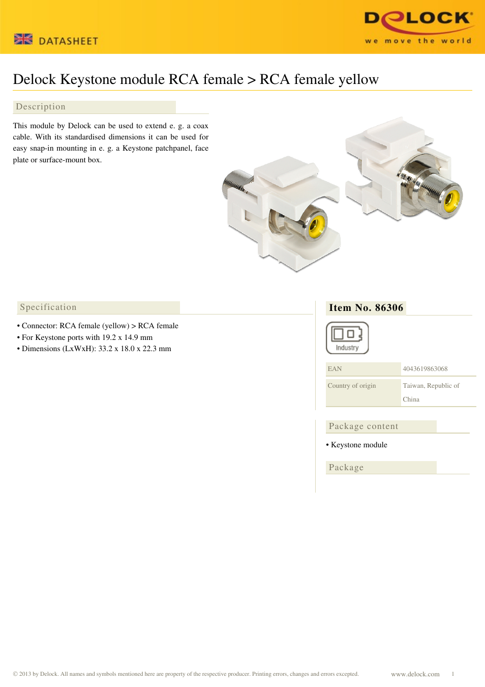 DeLOCK 86306 User Manual | 1 page