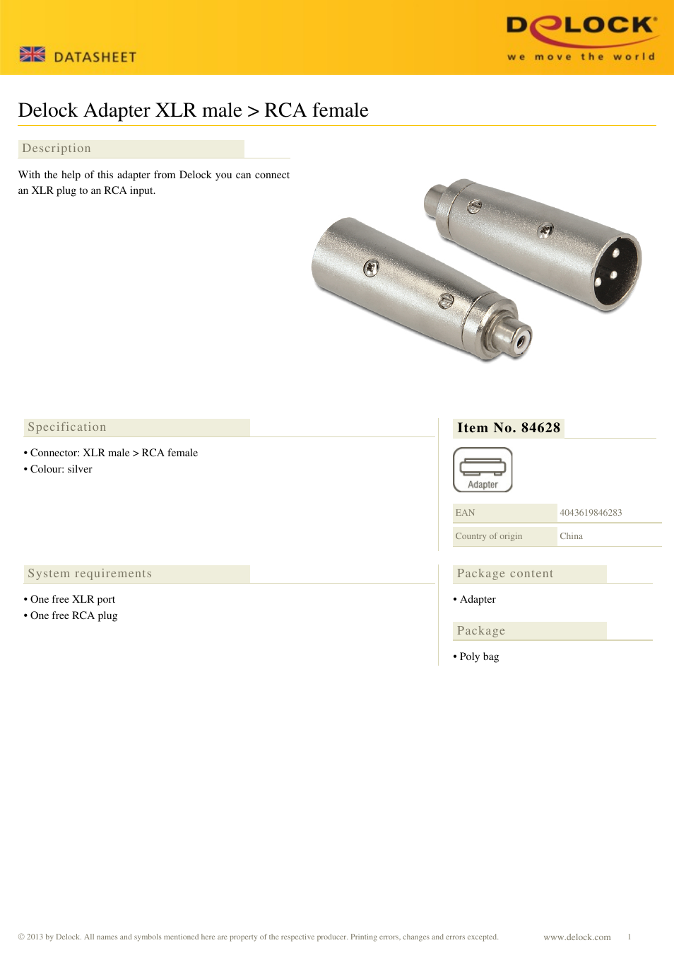 DeLOCK 84628 User Manual | 1 page