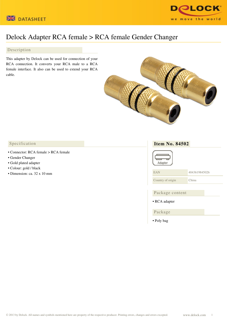 DeLOCK 84502 User Manual | 1 page