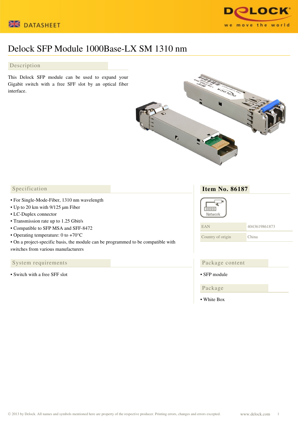 DeLOCK 86187 User Manual | 1 page