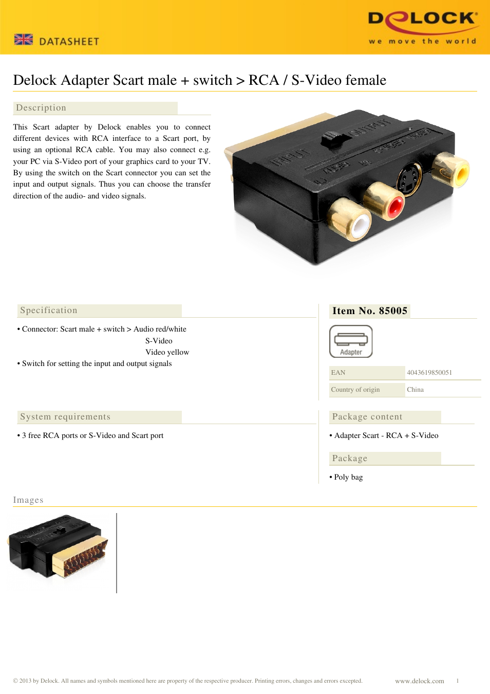 DeLOCK 85005 User Manual | 1 page