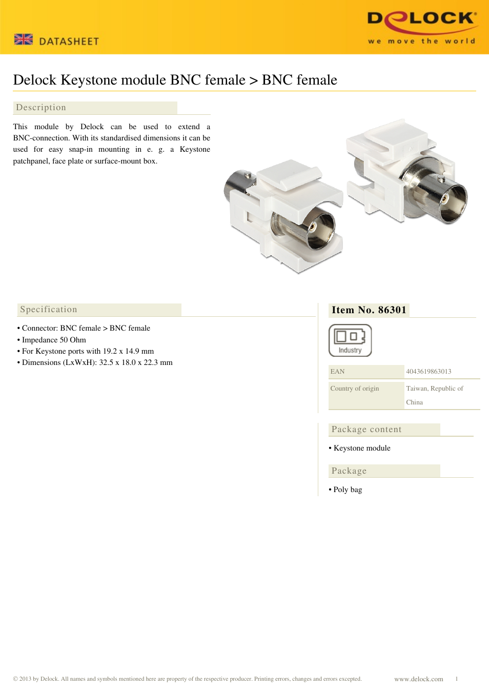 DeLOCK 86301 User Manual | 1 page