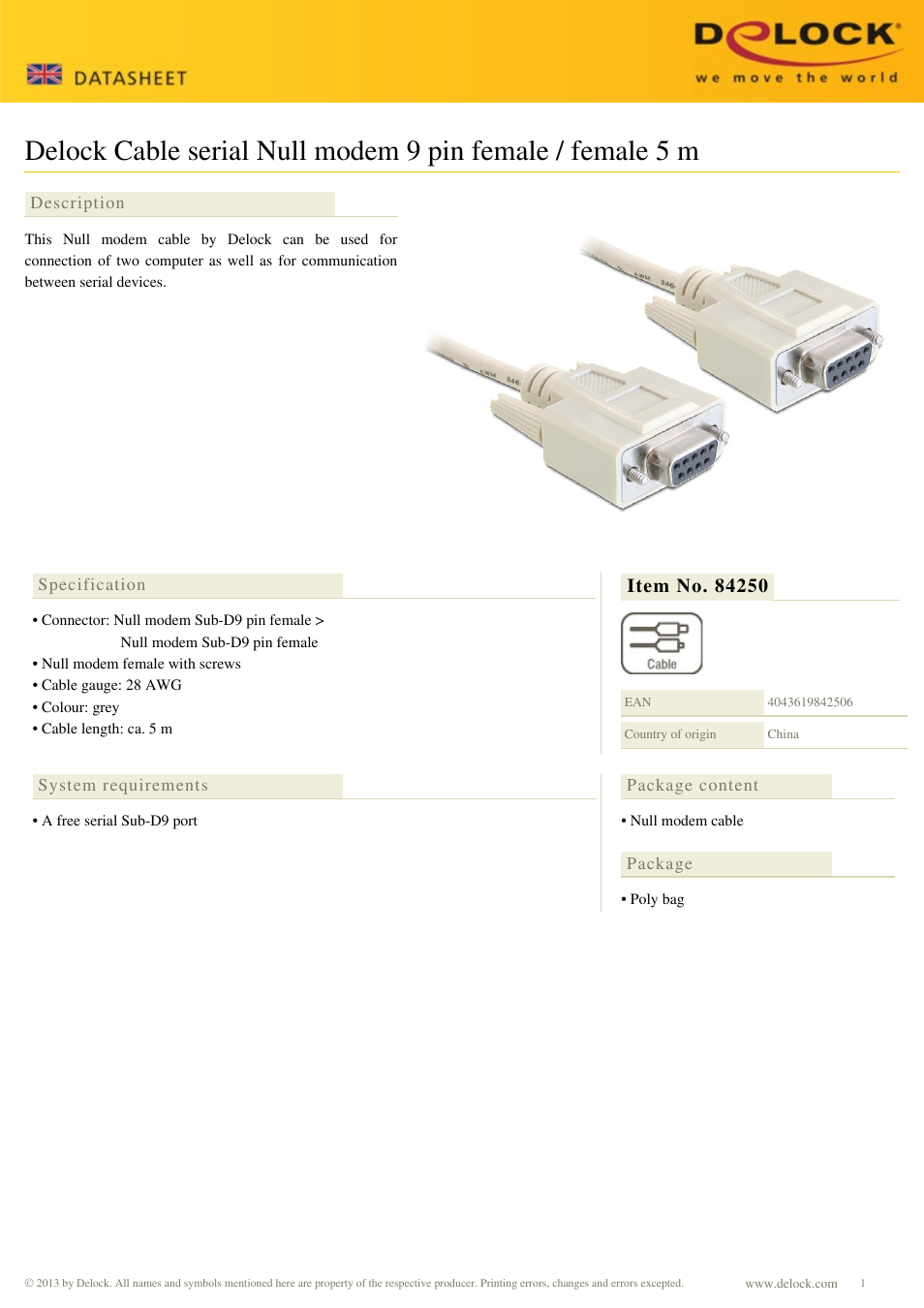 DeLOCK 84250 User Manual | 1 page