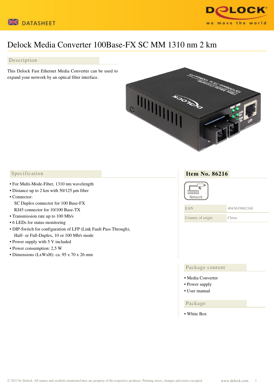 DeLOCK 86216 User Manual | 2 pages