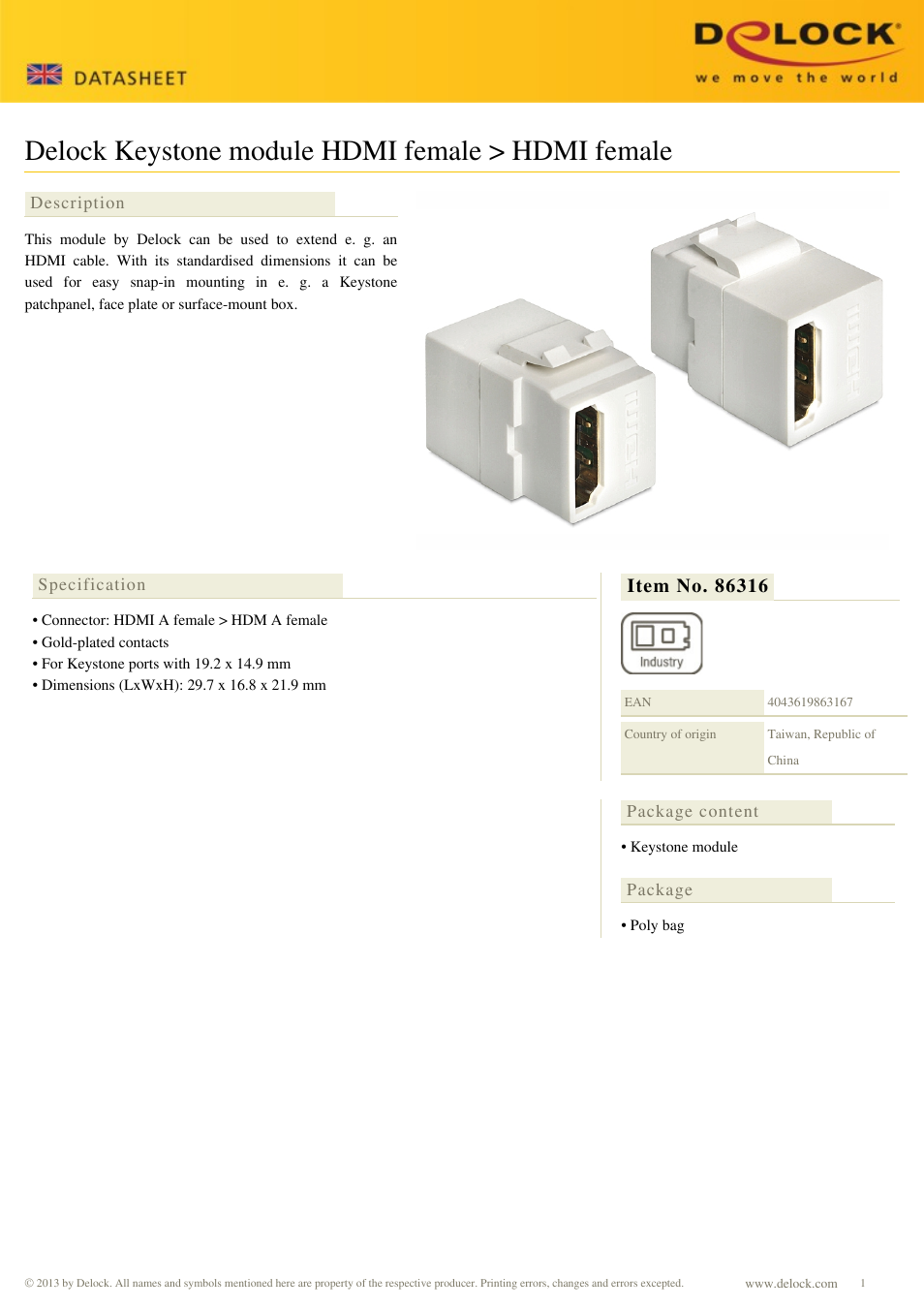 DeLOCK 86316 User Manual | 1 page