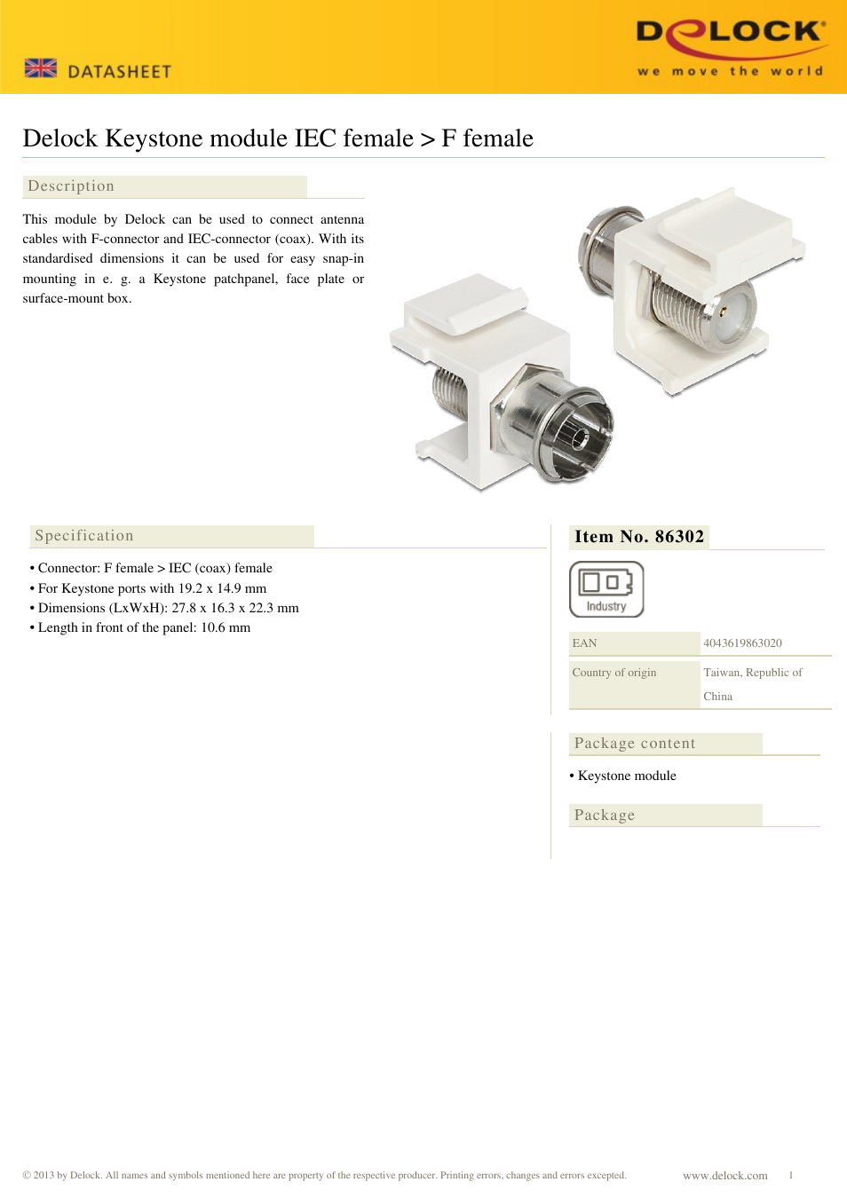 DeLOCK 86302 User Manual | 1 page