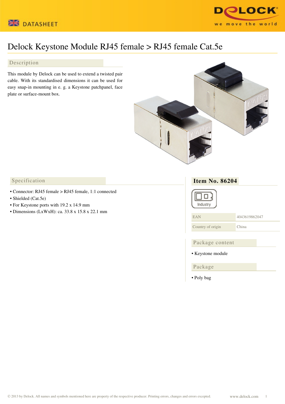 DeLOCK 86204 User Manual | 1 page