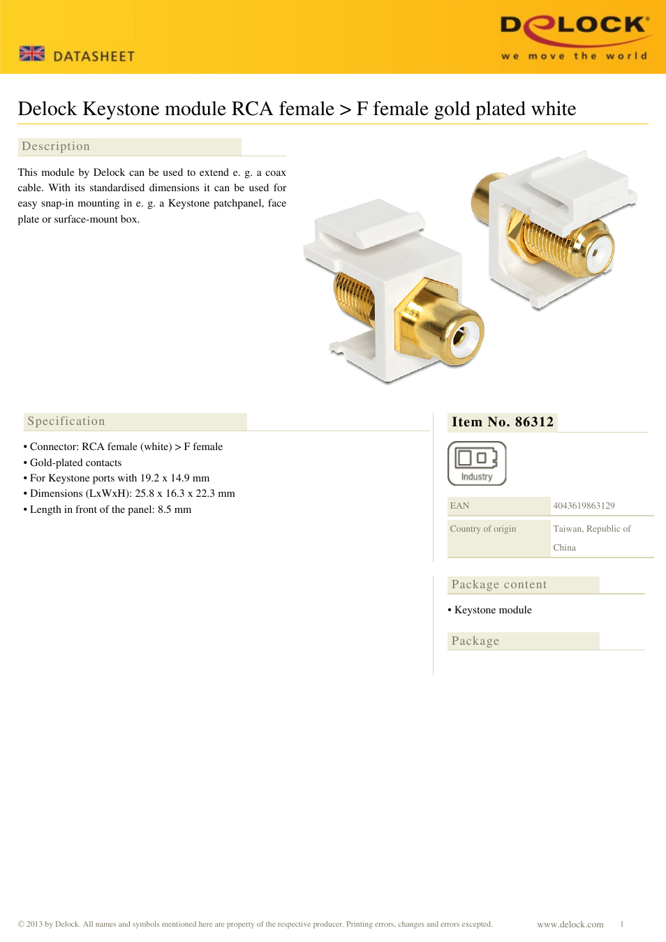 DeLOCK 86312 User Manual | 1 page