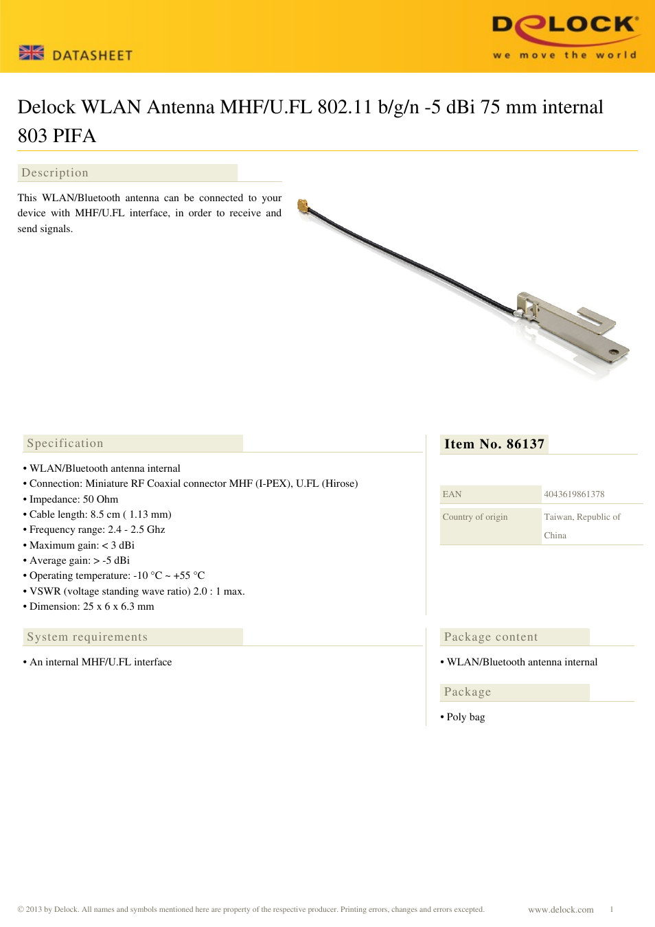 DeLOCK 86137 User Manual | 1 page