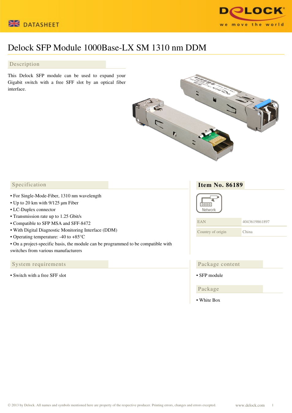 DeLOCK 86189 User Manual | 1 page