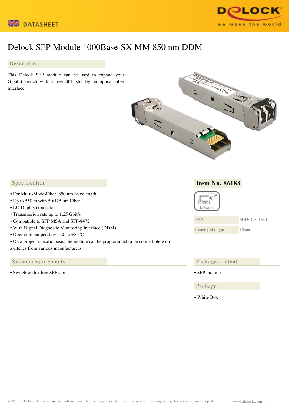 DeLOCK 86188 User Manual | 1 page