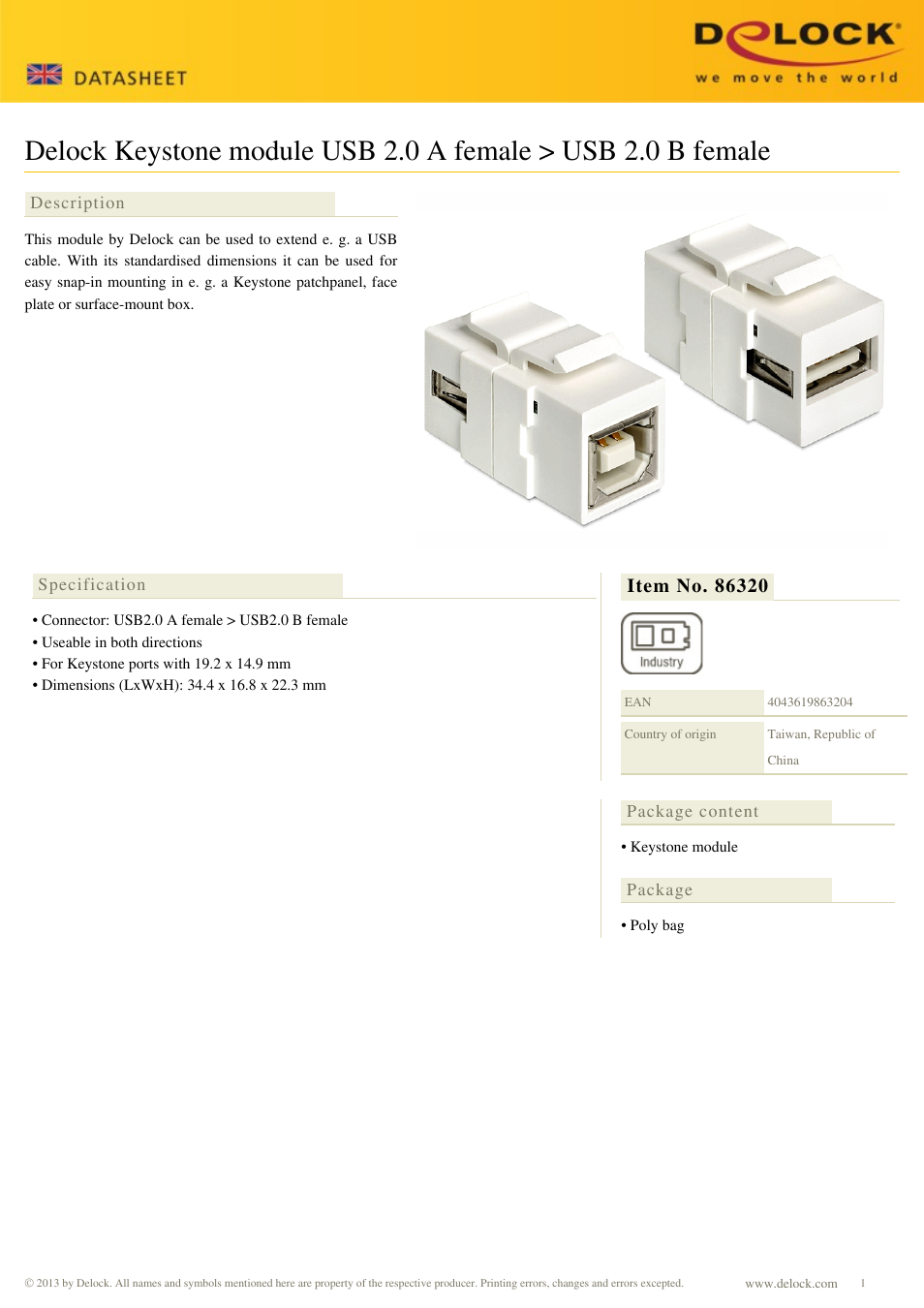 DeLOCK 86320 User Manual | 1 page