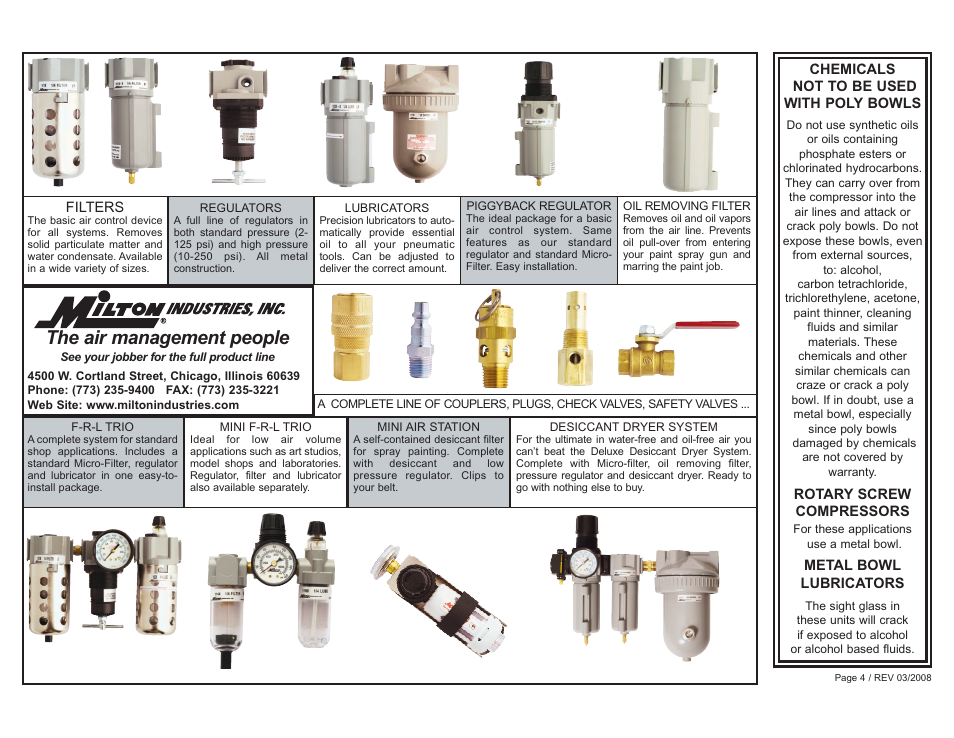 The air management people | Milton Industries MINIATURE AIR LINE - Lubricator 1150, 1150M, 1150-1 - Form 9X018 User Manual | Page 4 / 4