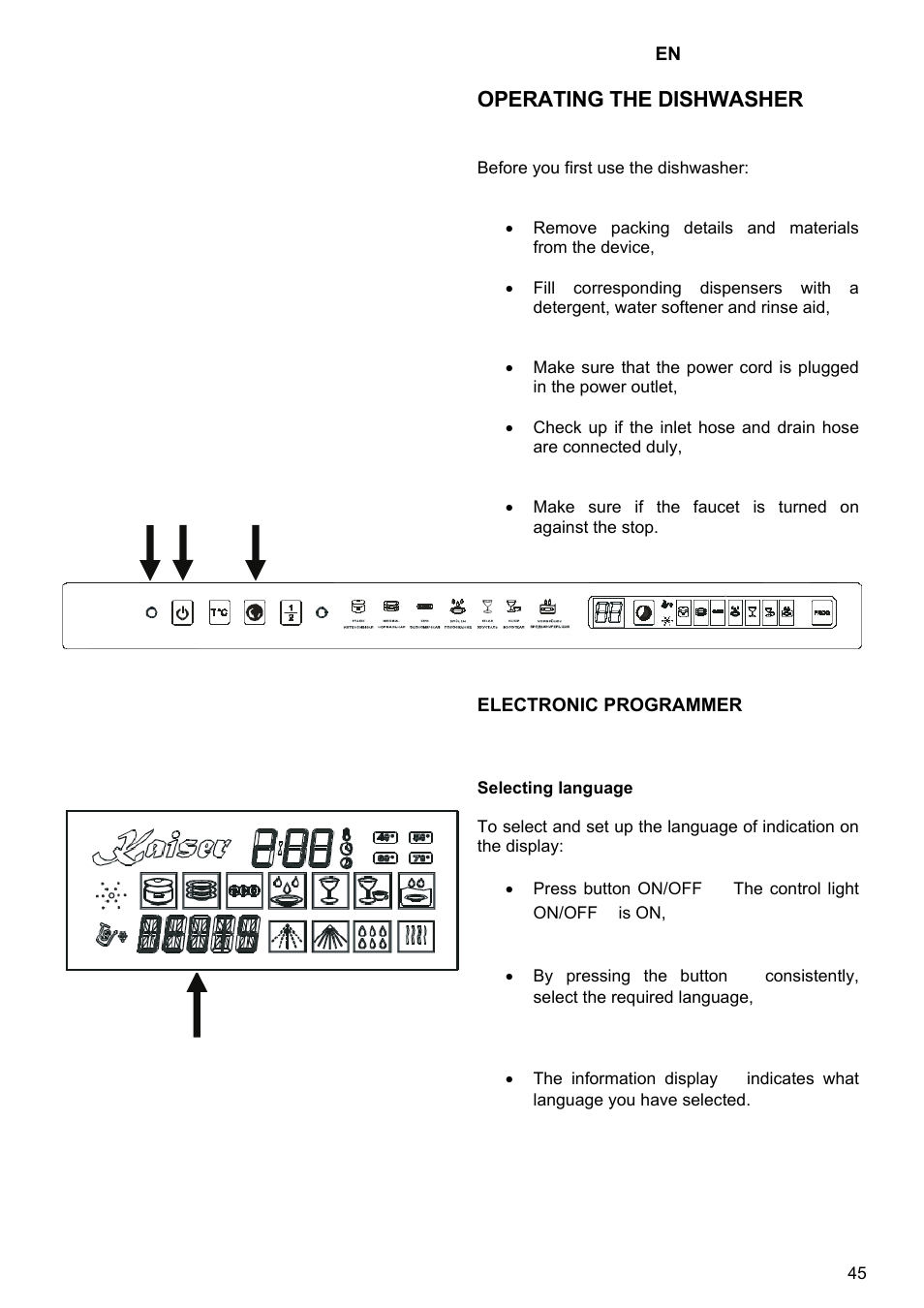 Operating the dishwasher | Kaiser S4571 User Manual | Page 45 / 83