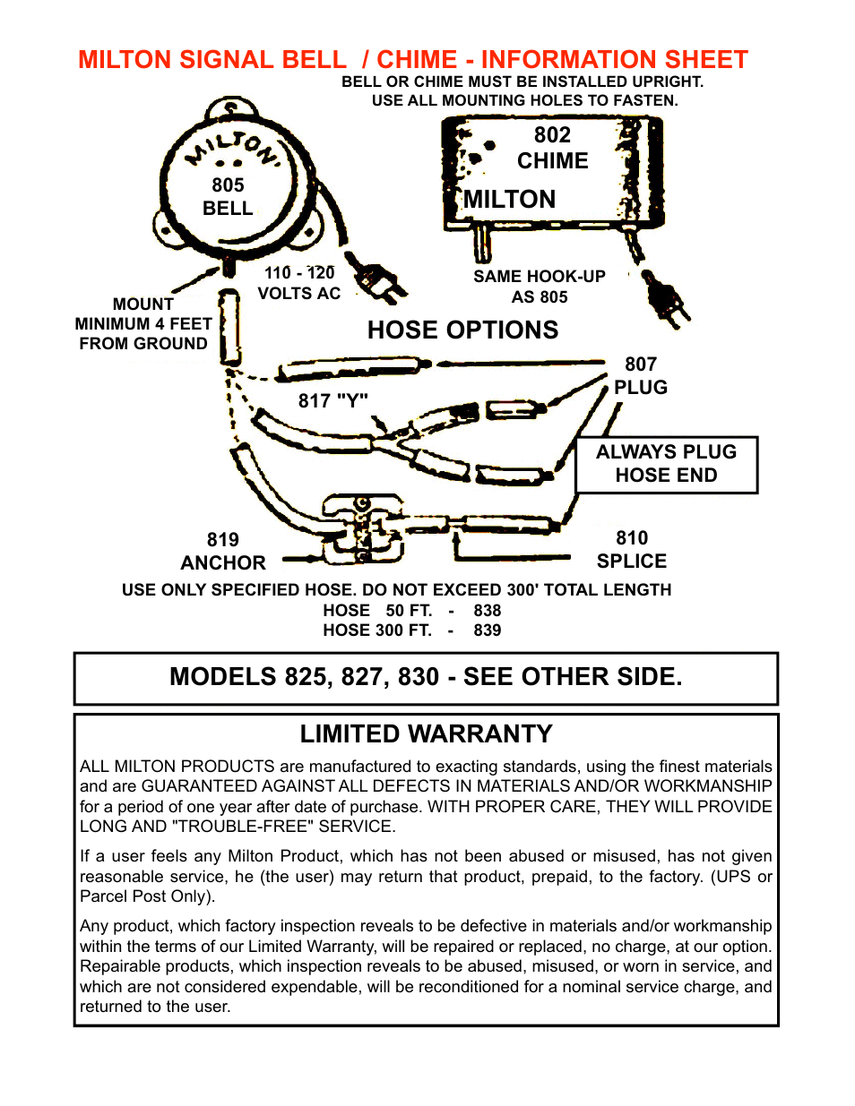 Milton Industries Equipment 805 Signal Bell User Manual | 2 pages