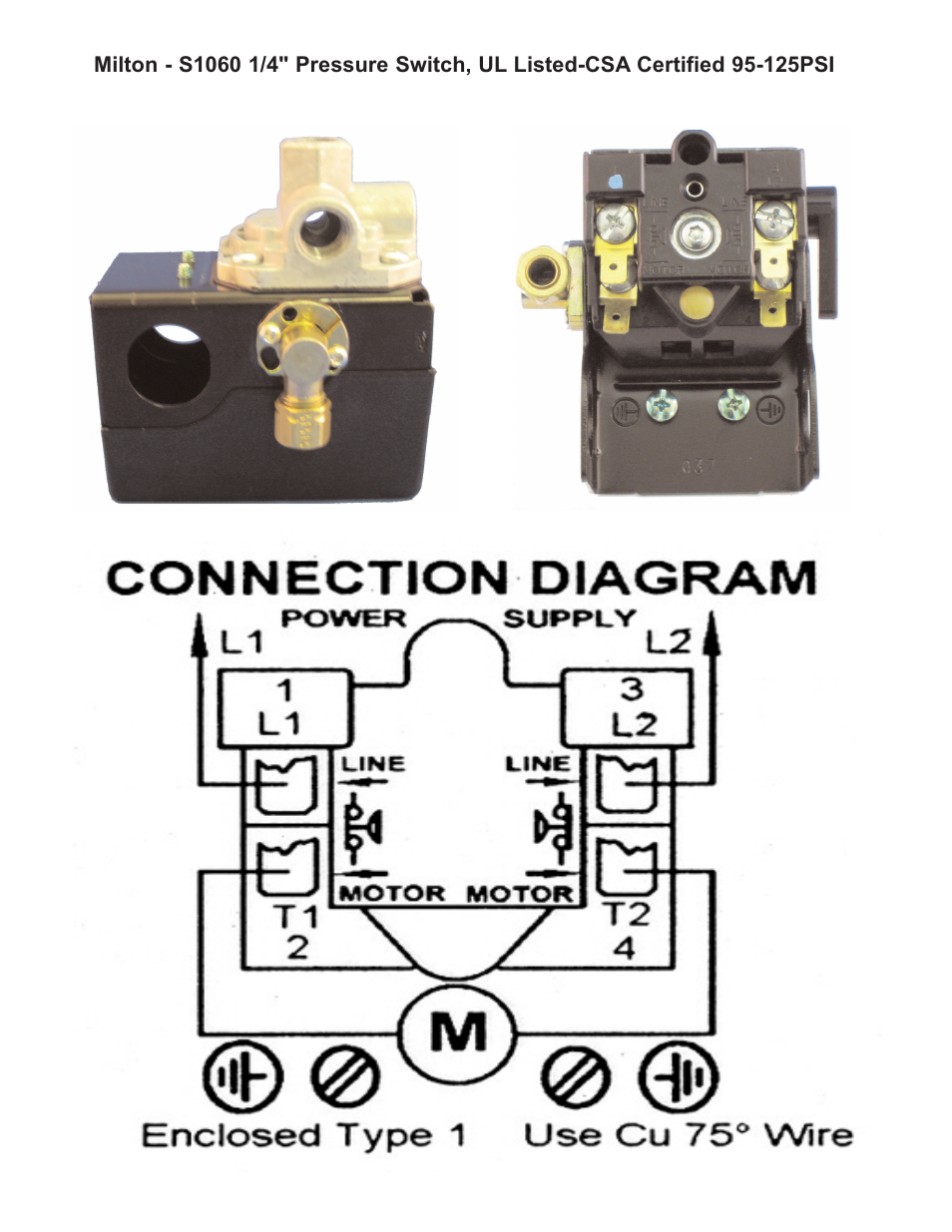 Milton Industries Equipment Pressure Switch Instruction Sheet - Models 1060 and 1062 User Manual | Page 3 / 3