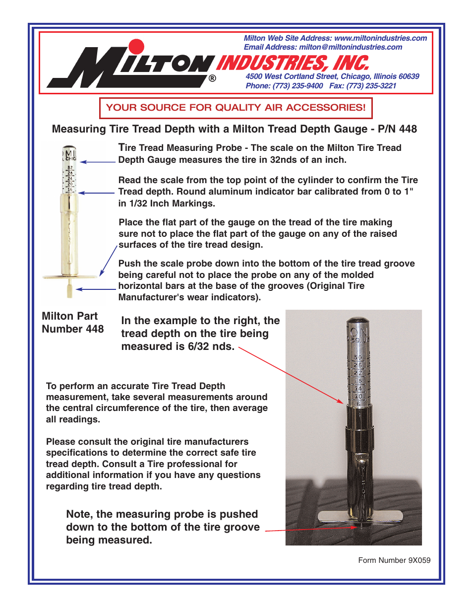 Milton Industries Equipment 448_s448 - Tire Tread Depth Gauge - Form 9X059 User Manual | 1 page