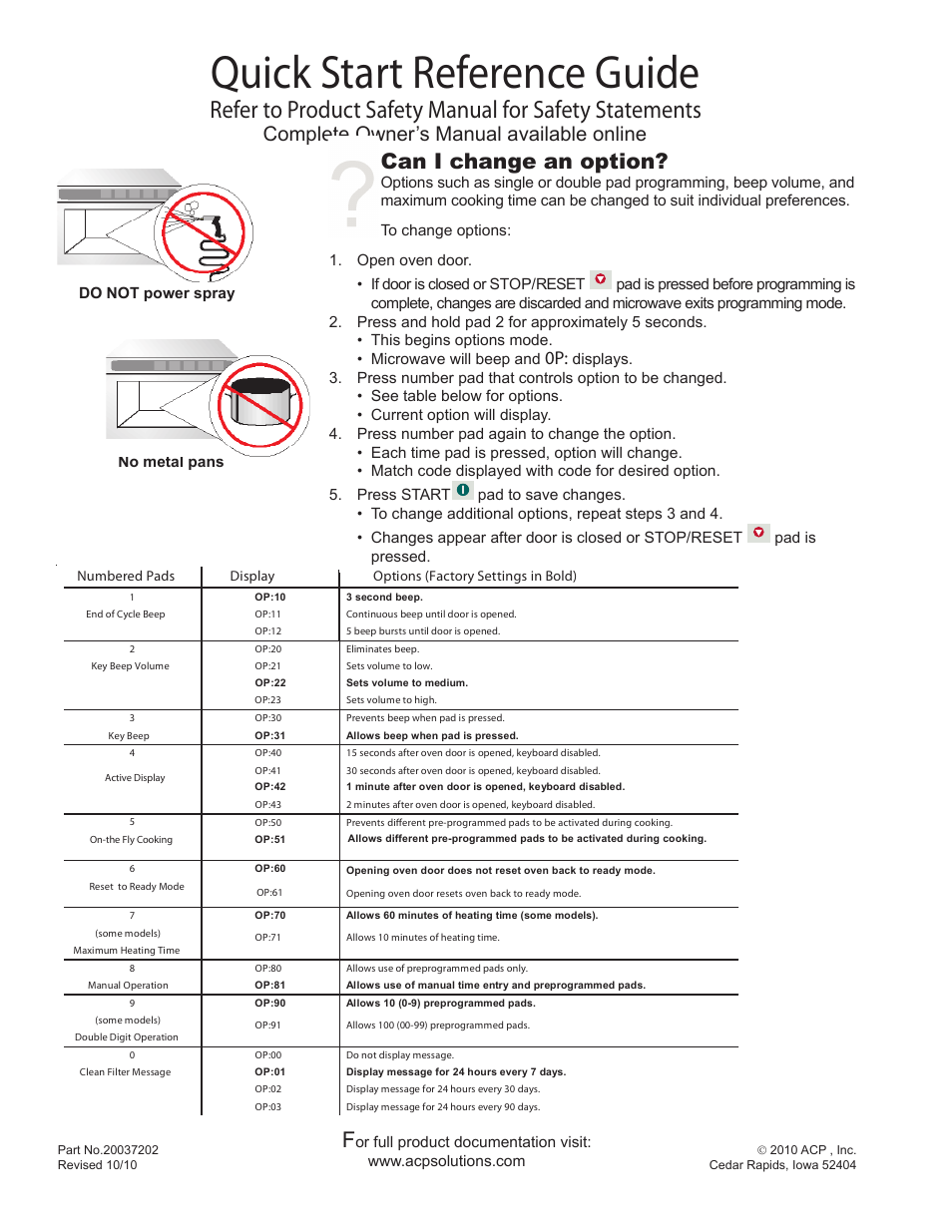 Quick start reference guide, Can i change an option, Complete owner’s manual available online | ACP RCS511TS Quick Start Guide User Manual | Page 2 / 2