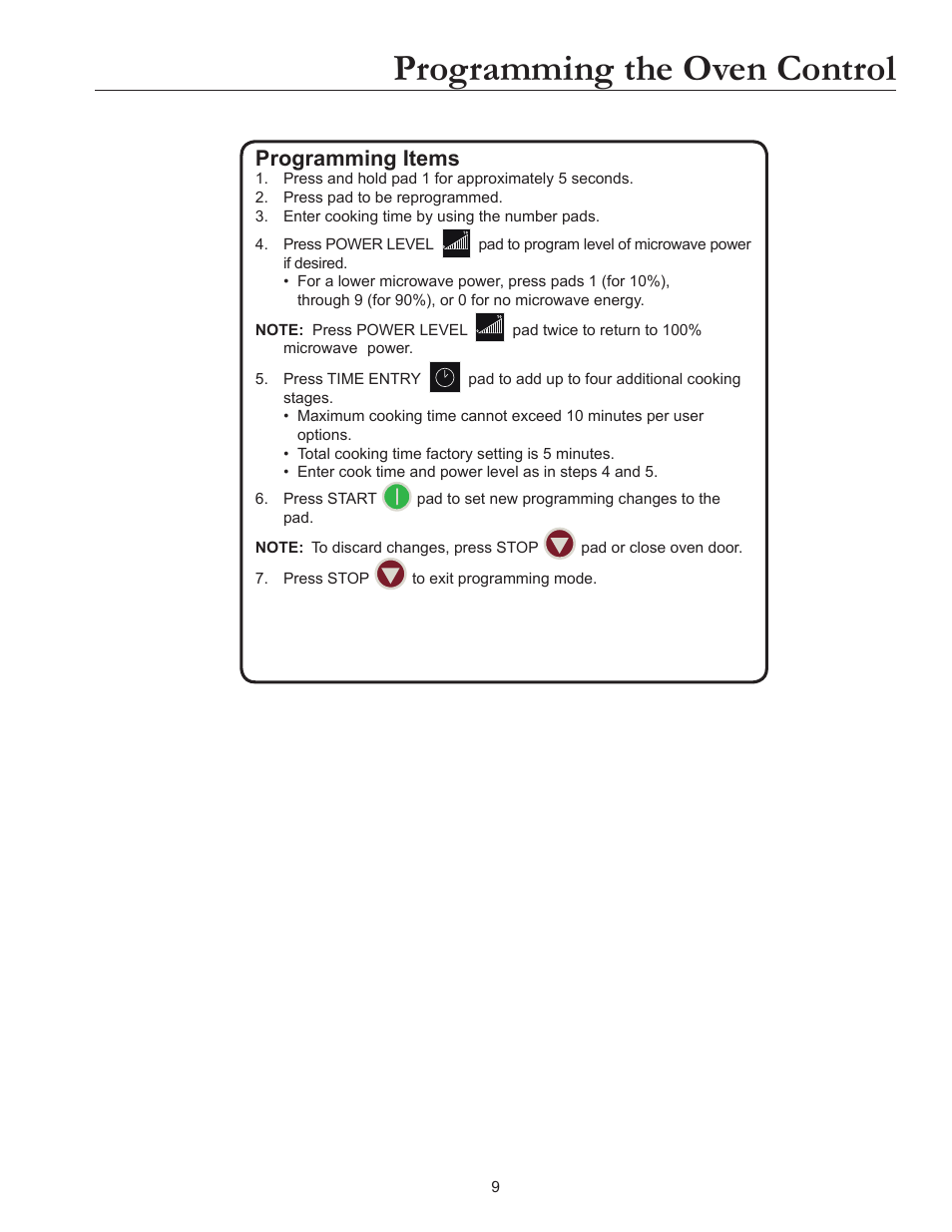 Programming the oven control, Programming items | ACP MOC5241 Owner's Manual User Manual | Page 9 / 12