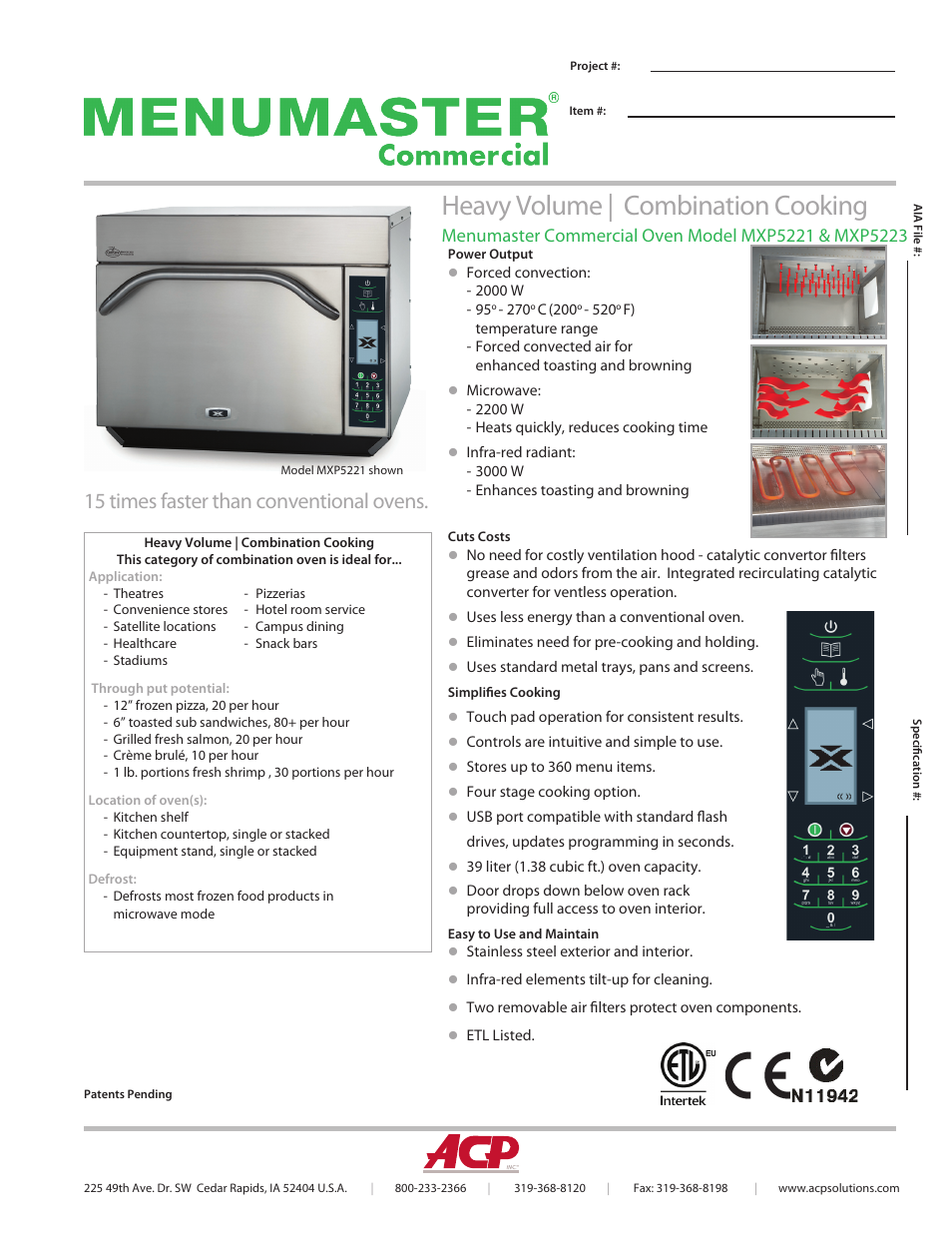 ACP MXP5221 Spec Sheet User Manual | 2 pages