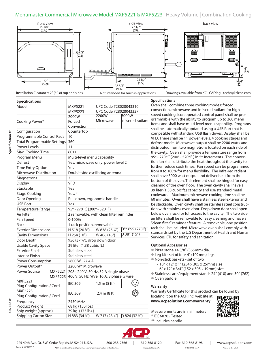ACP MXP5221 Spec Sheet User Manual | Page 2 / 2