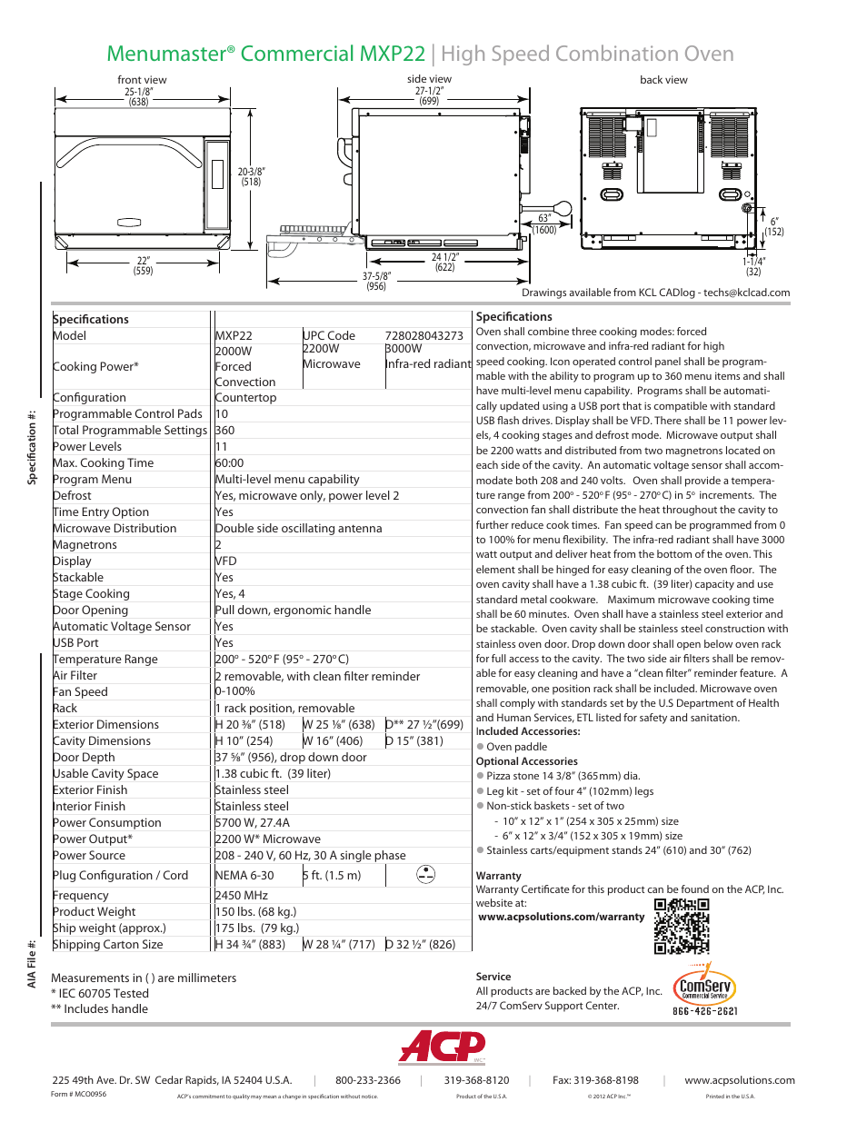 ACP MXP22 Spec Sheet User Manual | Page 2 / 2