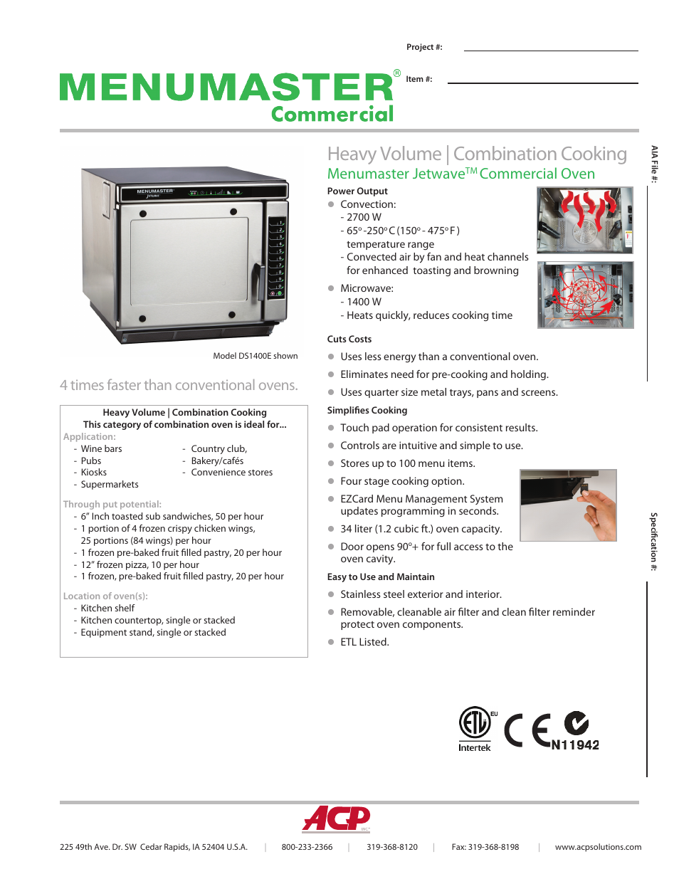 ACP DS1400E Spec Sheet User Manual | 2 pages