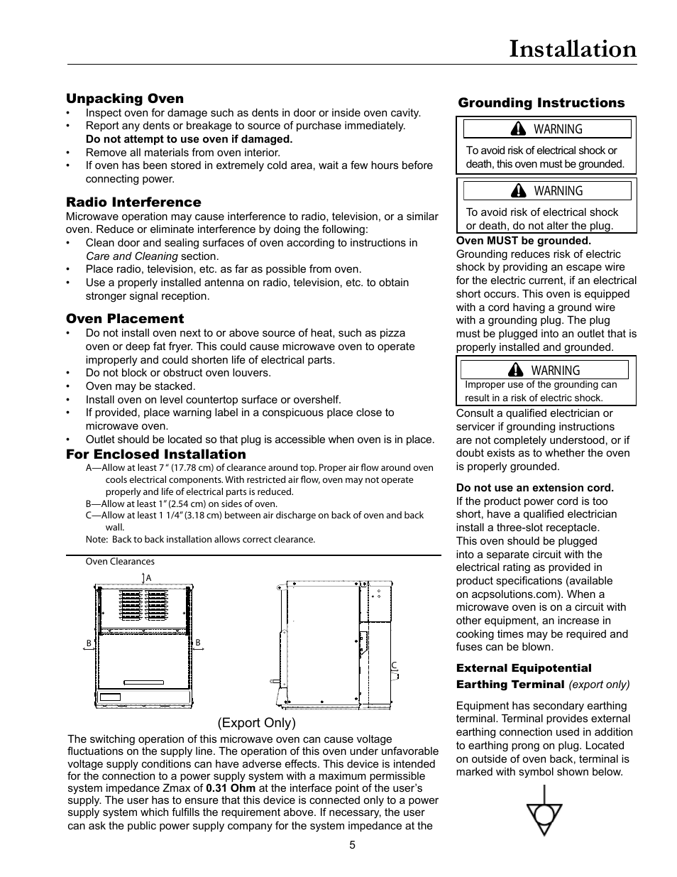 Installation, Warning | ACP MOC24 Owner's Manual User Manual | Page 5 / 12