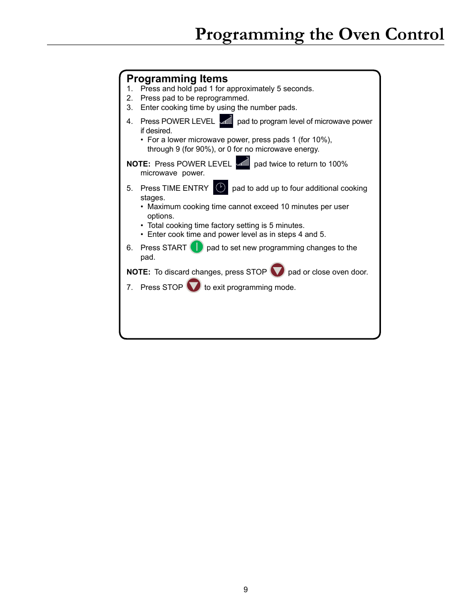 Programming the oven control, Programming items | ACP MOC24 Owner's Manual User Manual | Page 9 / 12