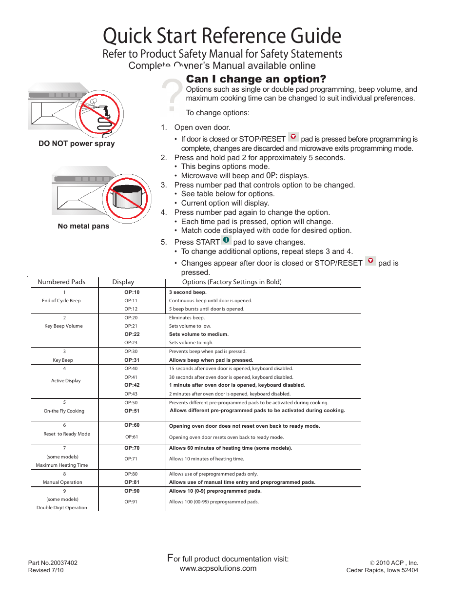 Quick start reference guide, Can i change an option, Complete owner’s manual available online | ACP RMS510TS Quick Start Guide User Manual | Page 2 / 2