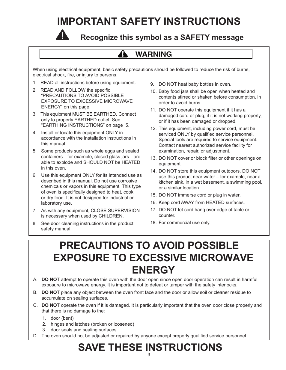 Save these instructions, Important safety instructions, Recognize this symbol as a safety message | Warning | ACP MMS10TS Owner's Manual User Manual | Page 3 / 12