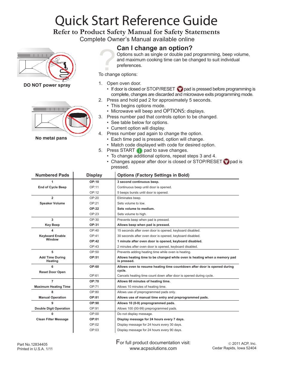 Quick start reference guide, Can i change an option, Complete owner’s manual available online | Options | ACP MDC12A2 Quick Start Guide User Manual | Page 2 / 10