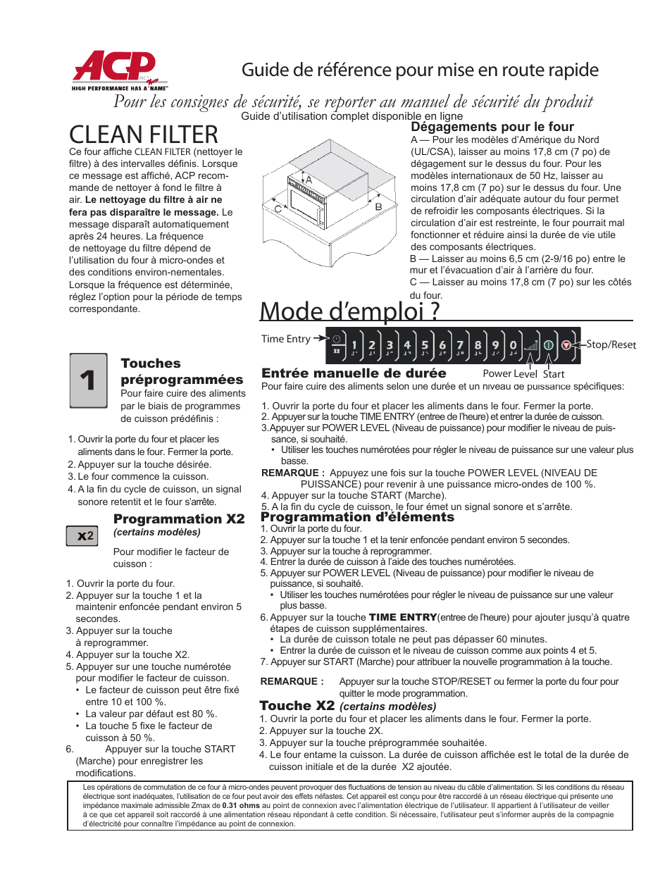 12834405_fre, Mode d’emploi, Clean filter | ACP MDC12A2 Quick Start Guide User Manual | Page 5 / 10