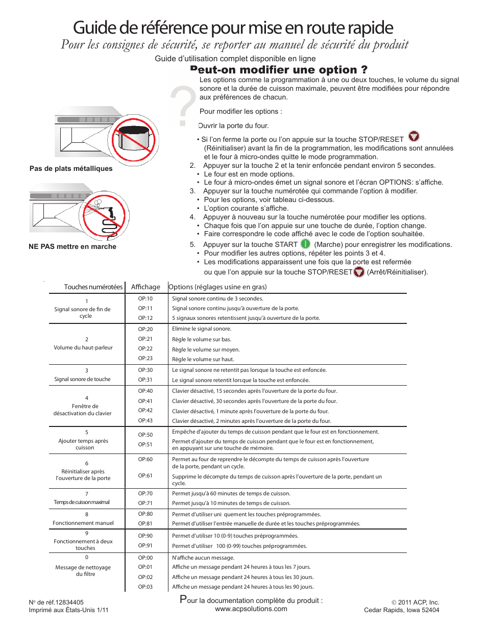 Guide de référence pour mise en route rapide, Peut-on modifier une option | ACP MDC12A2 Quick Start Guide User Manual | Page 6 / 10
