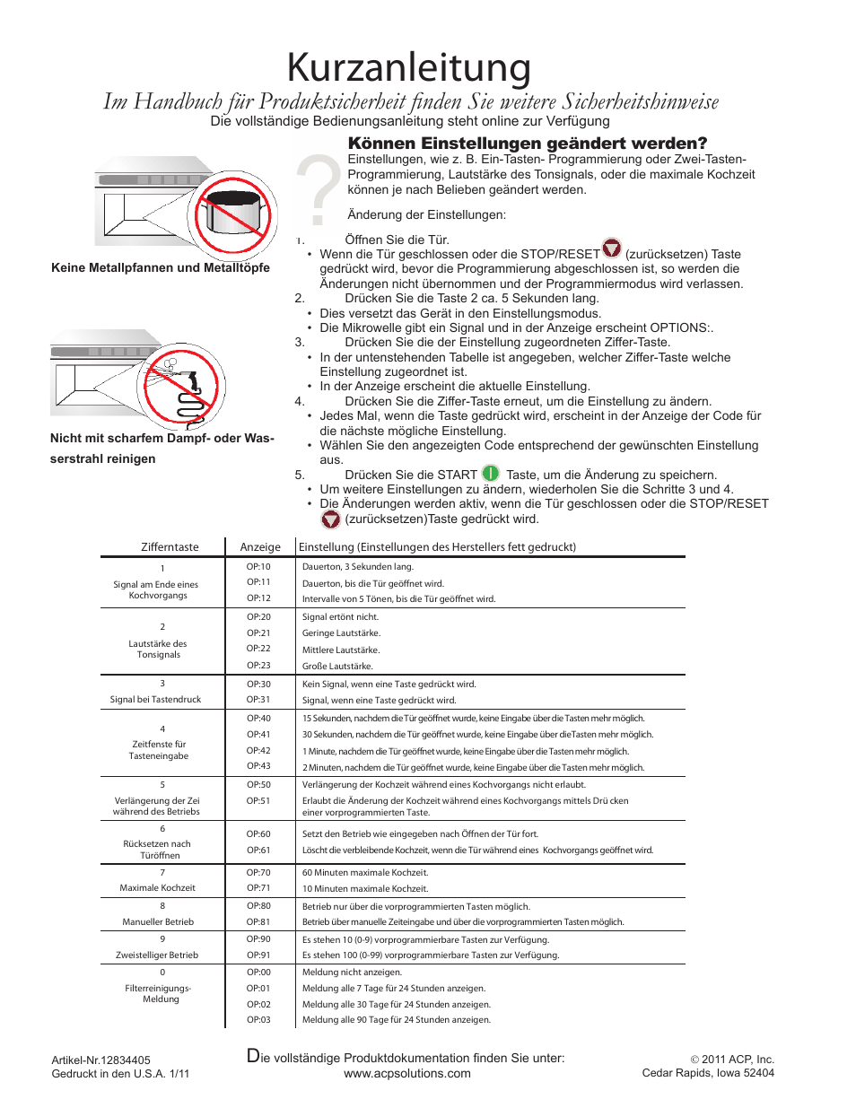 Kurzanleitung, Können einstellungen geändert werden | ACP MDC12A2 Quick Start Guide User Manual | Page 8 / 10