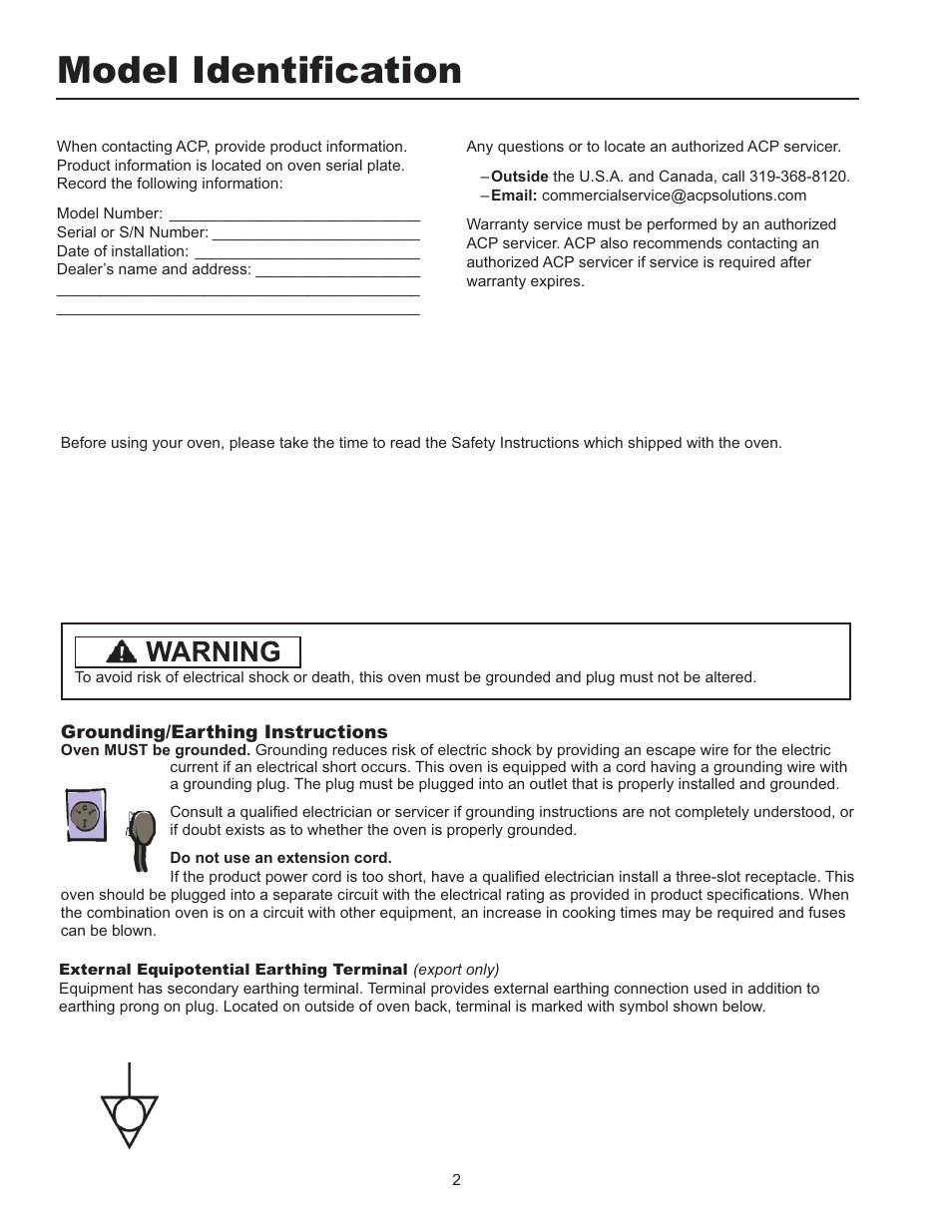 0rgho ,ghqwlàfdwlrq, Warning | ACP MXP5221 Owner's Manual User Manual | Page 2 / 20