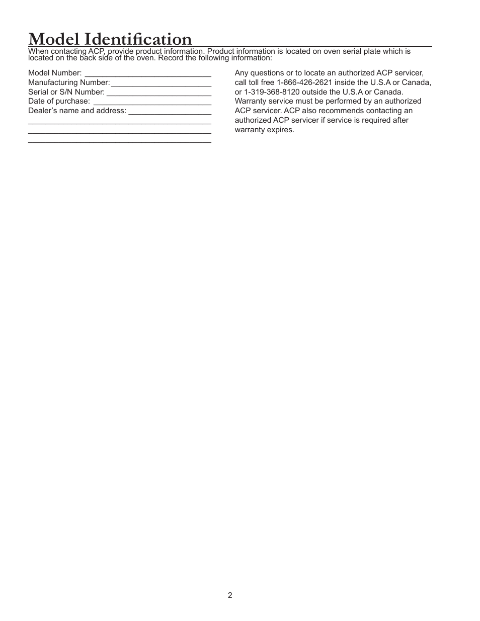 Model identification | ACP RMS10TS Owner's Manual User Manual | Page 2 / 12