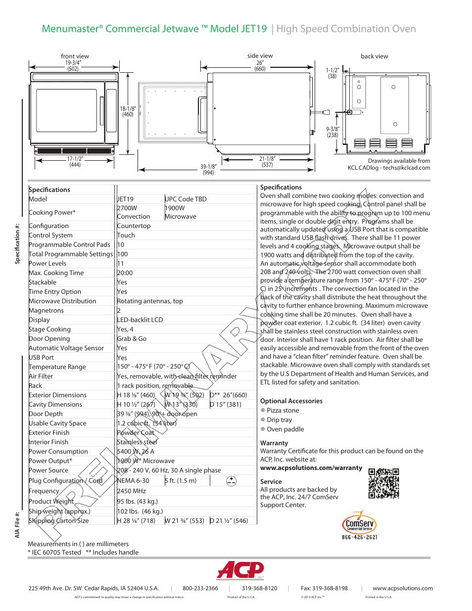 Preliminar y copy | ACP JET19 Spec Sheet User Manual | Page 2 / 2