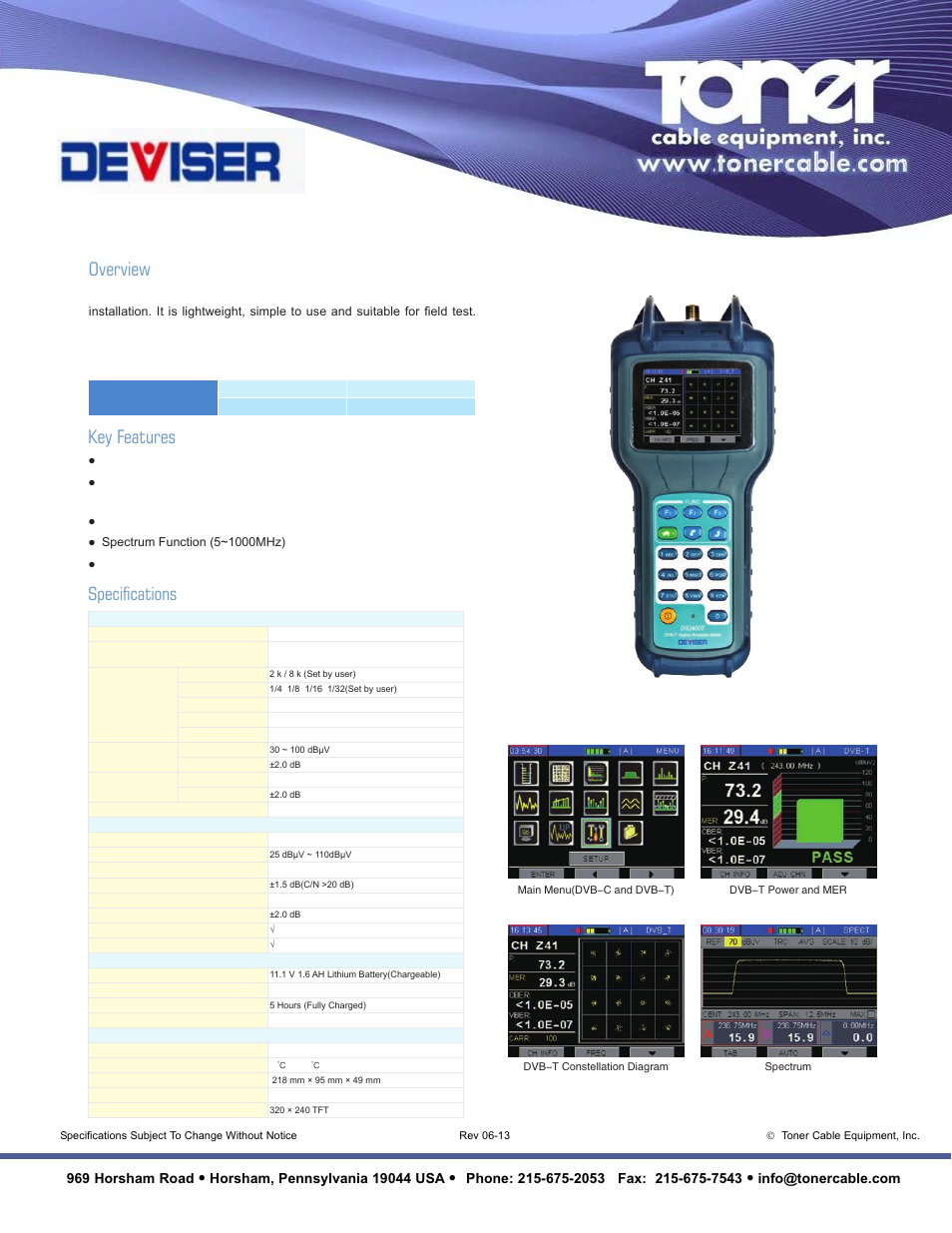 Toner Cable DS2400T Series DVB-T-T Meter User Manual | 1 page