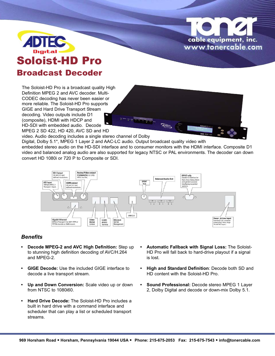 Toner Cable Soloist-HD Pro Broadcast Decoder User Manual | 2 pages